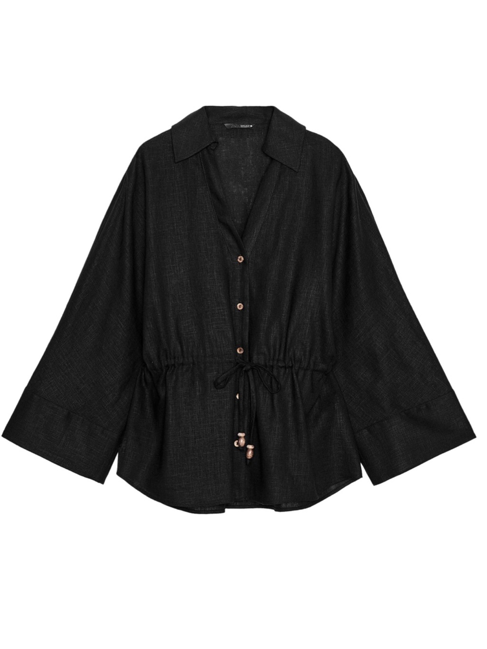 Zara Black Button-Front Drawstring Blouse